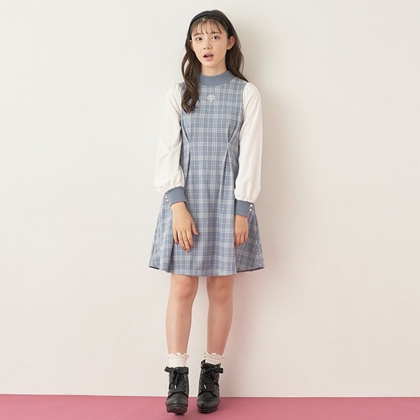 ジャカードチェック袖布帛ワンピース
