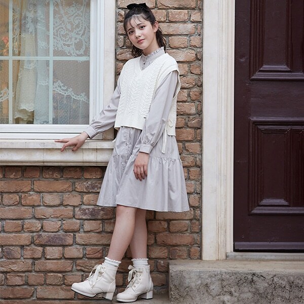 ニットベスト＆ティアードワンピースセット