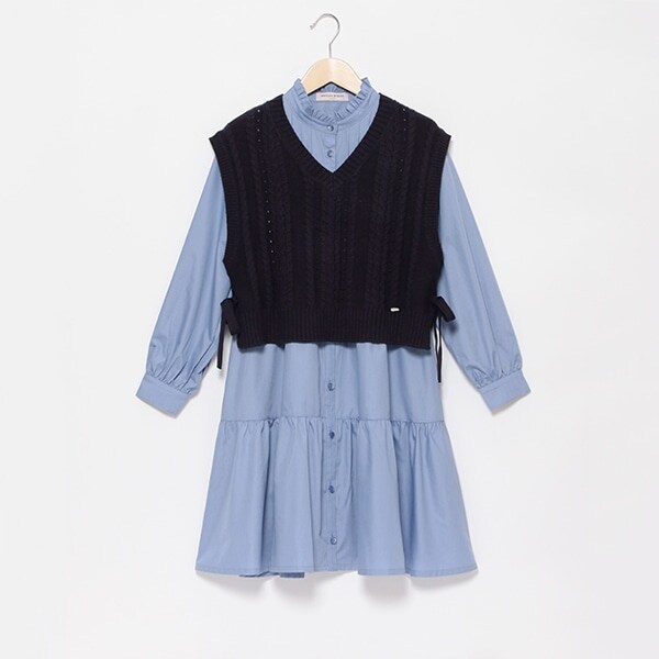 ニットベスト＆ティアードワンピースセット