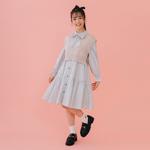 ニットベスト＆ティアードワンピースセット