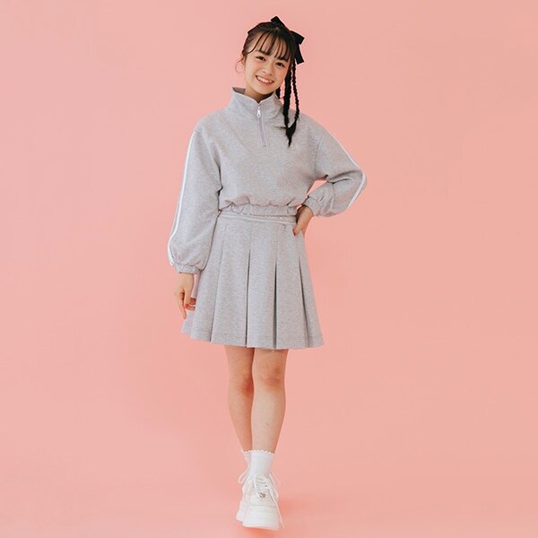 ハーフジップ＆プリーツスカパンセットアップ