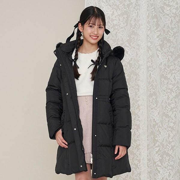 【撥水】ベルトつきリボンポケットロングダウン