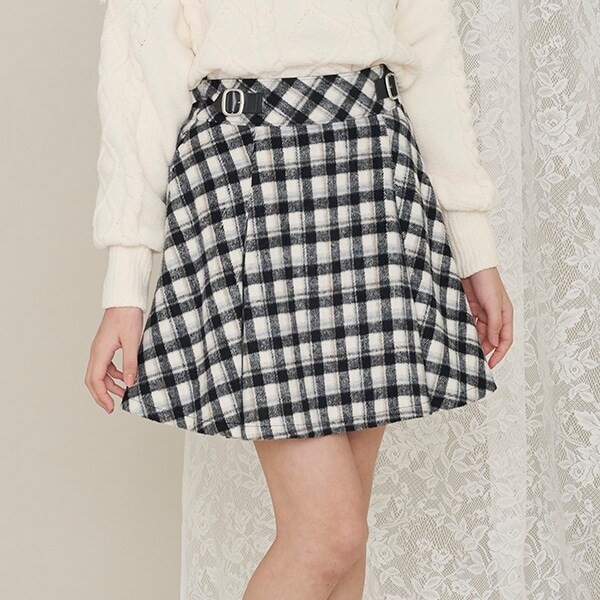 ウエストベルトシャギーチェックスカパン（暖かインナーパンツ）