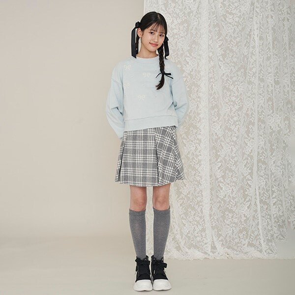 ウエストベルトシャギーチェックスカパン（暖かインナーパンツ）