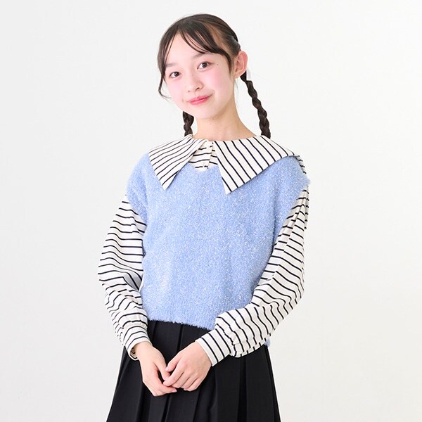 シャギーベスト＆セーラー長袖Tシャツセット