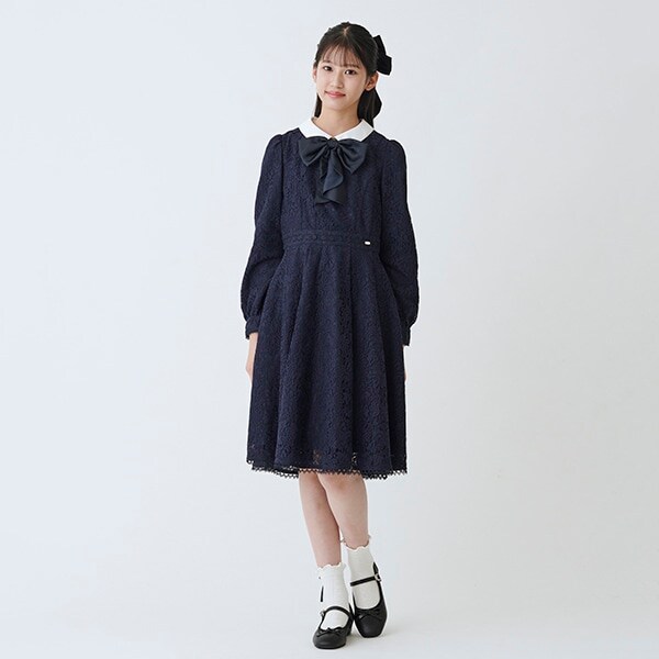 ふんわりリボンタイつきレースワンピース