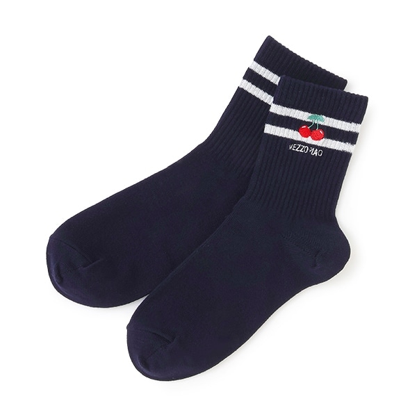 【ニコ☆プチ掲載】ライン&チェリー刺しゅうソックス