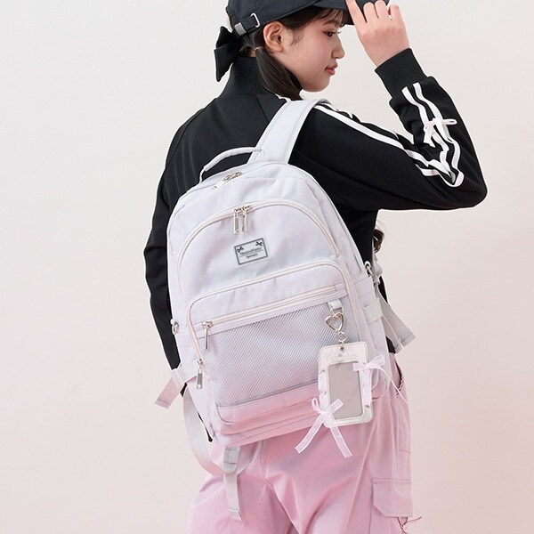 【撥水】レースアップリボンカードホルダーつきリュック