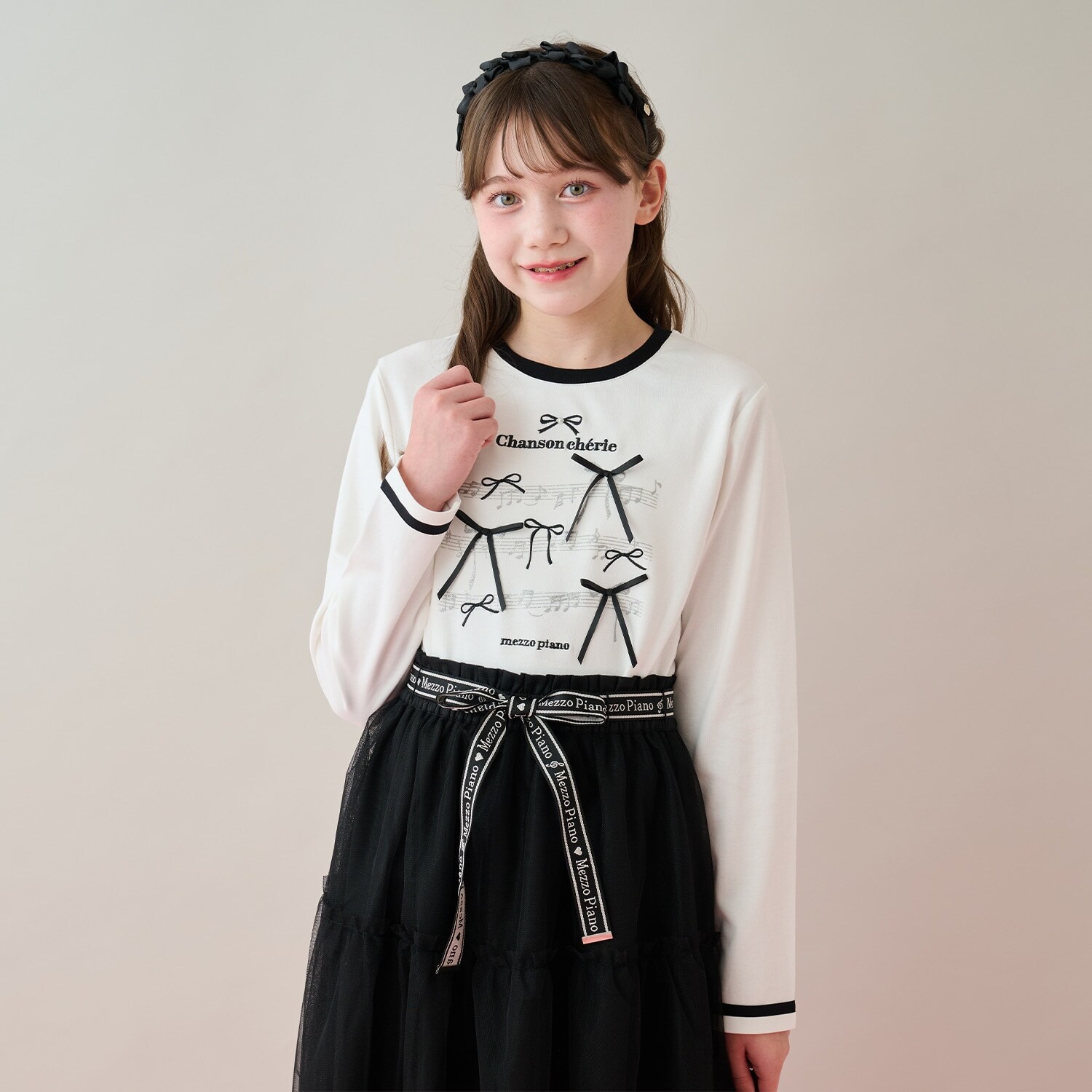 リボン＆音符長袖Ｔシャツ♪