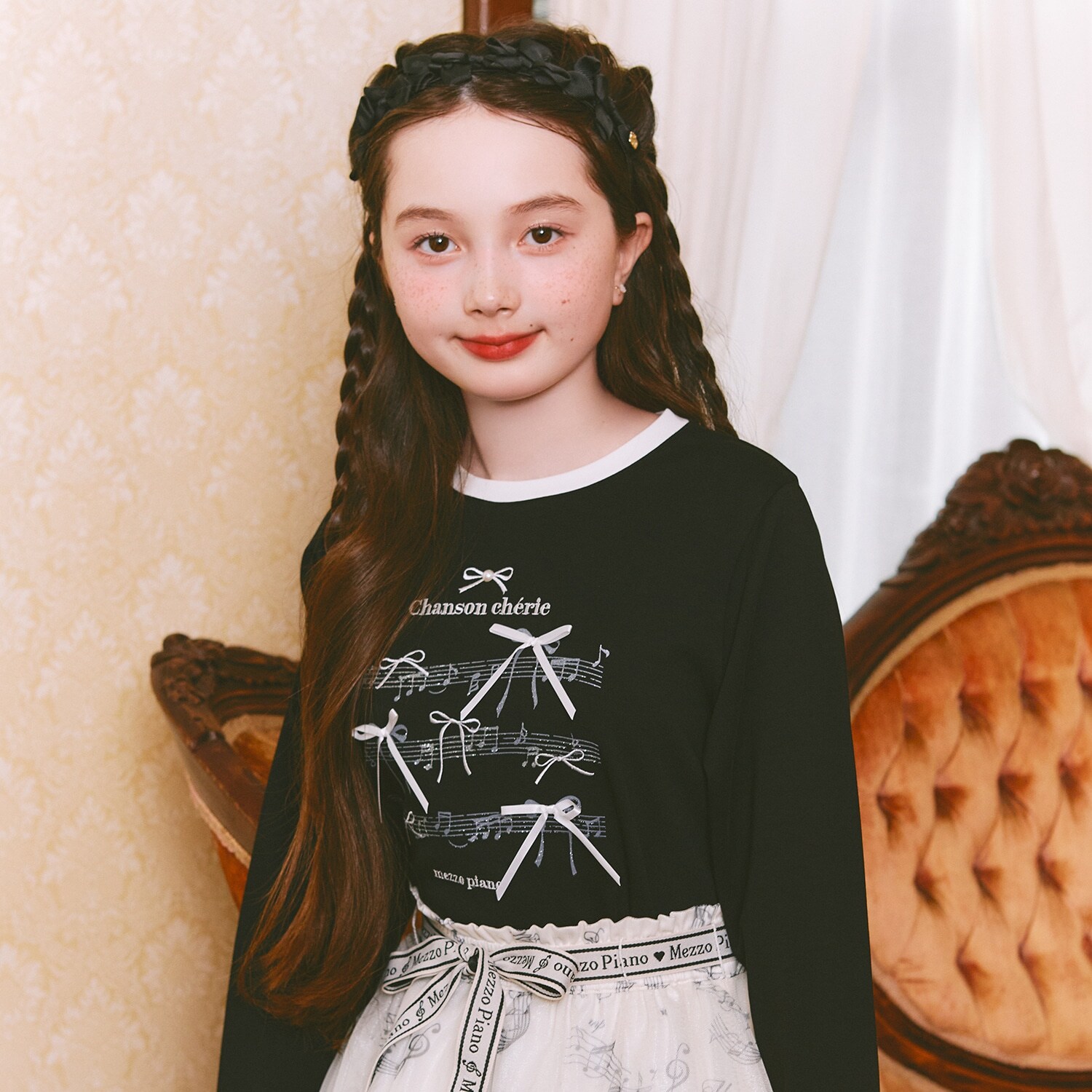 リボン＆音符長袖Ｔシャツ♪