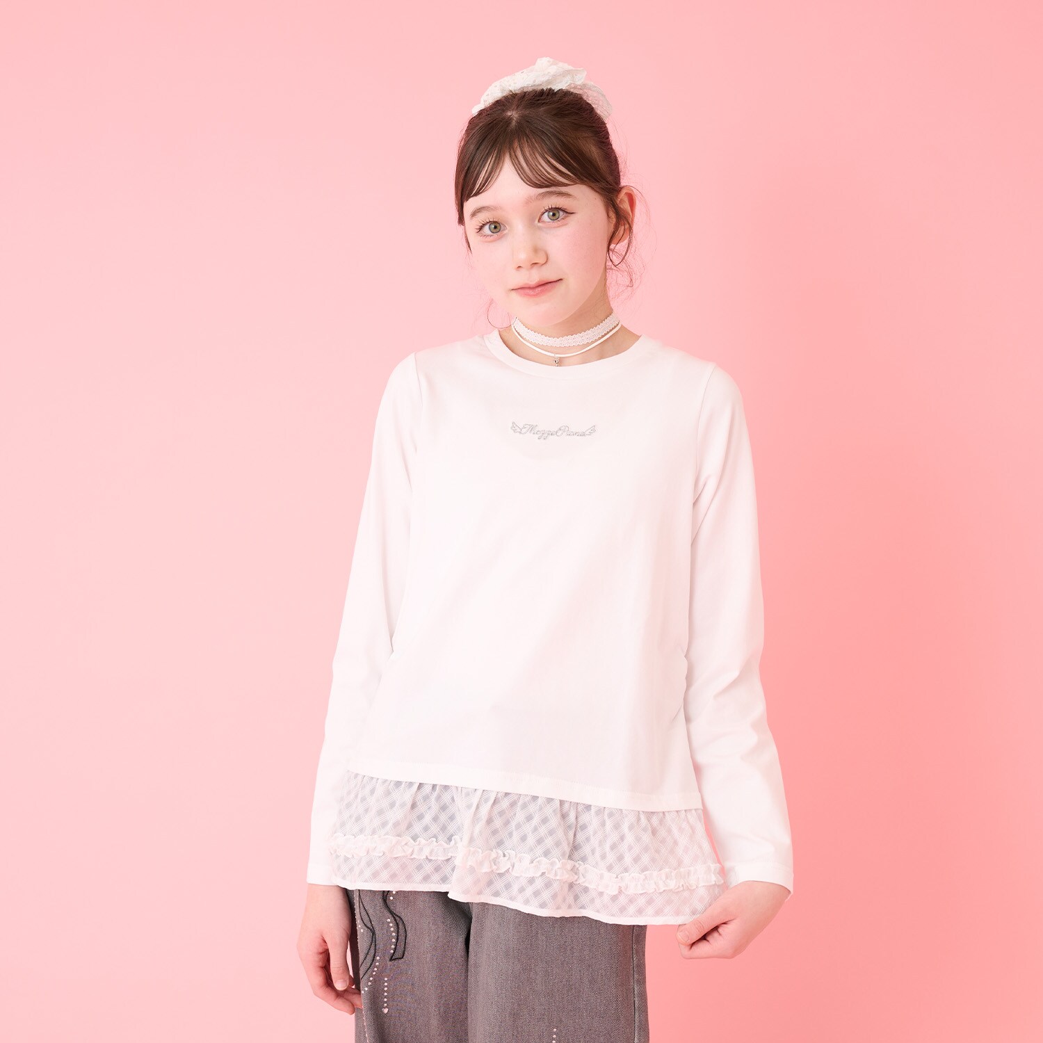 チョーカーつきレイヤード長袖Tシャツ