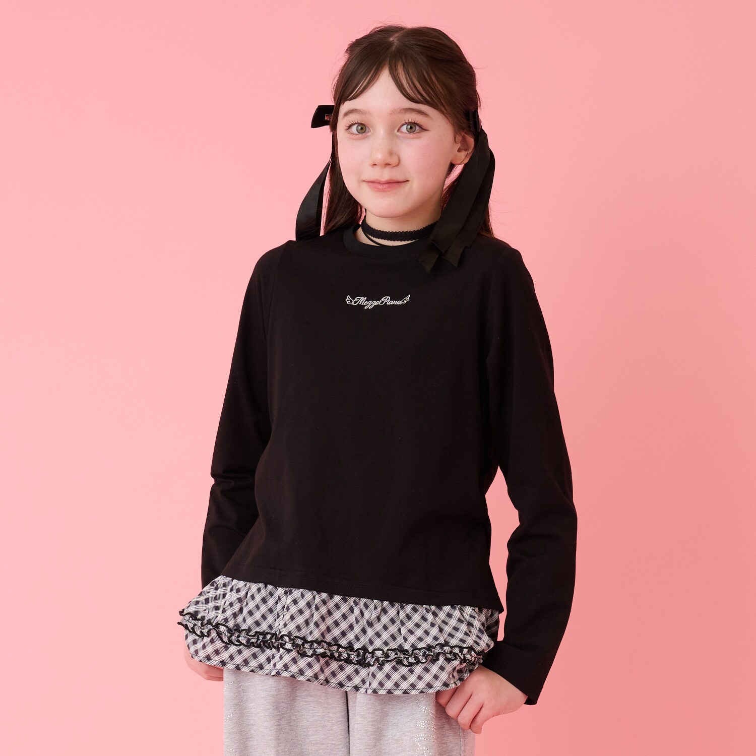 チョーカーつきレイヤード長袖Tシャツ