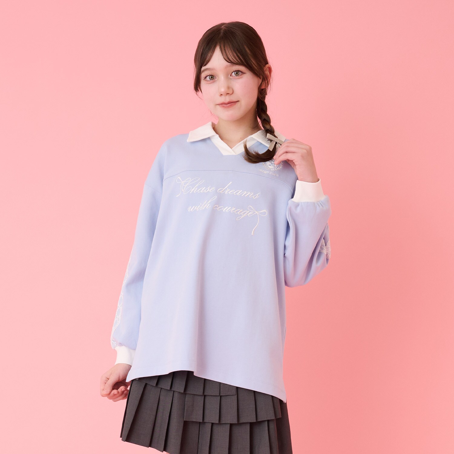 袖レースユニホーム長袖Tシャツ