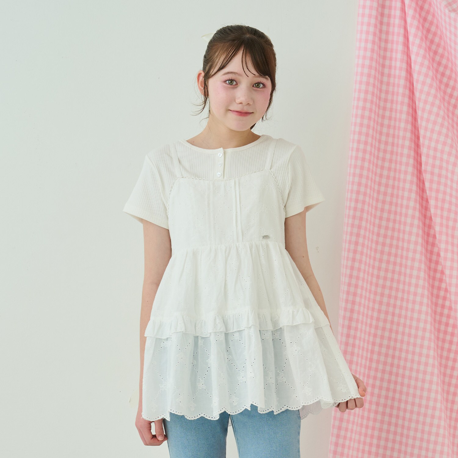 リボンレースチュニック＆【接触冷感】Tシャツセット