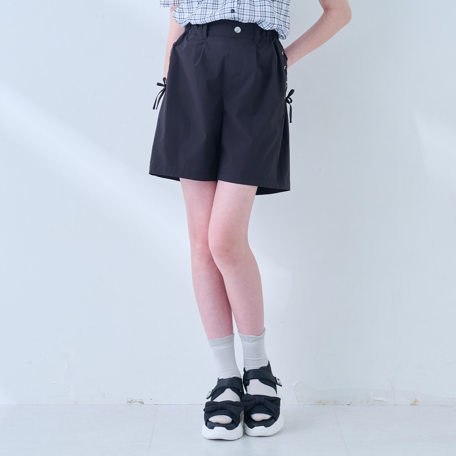 レースアップリボンショートパンツ