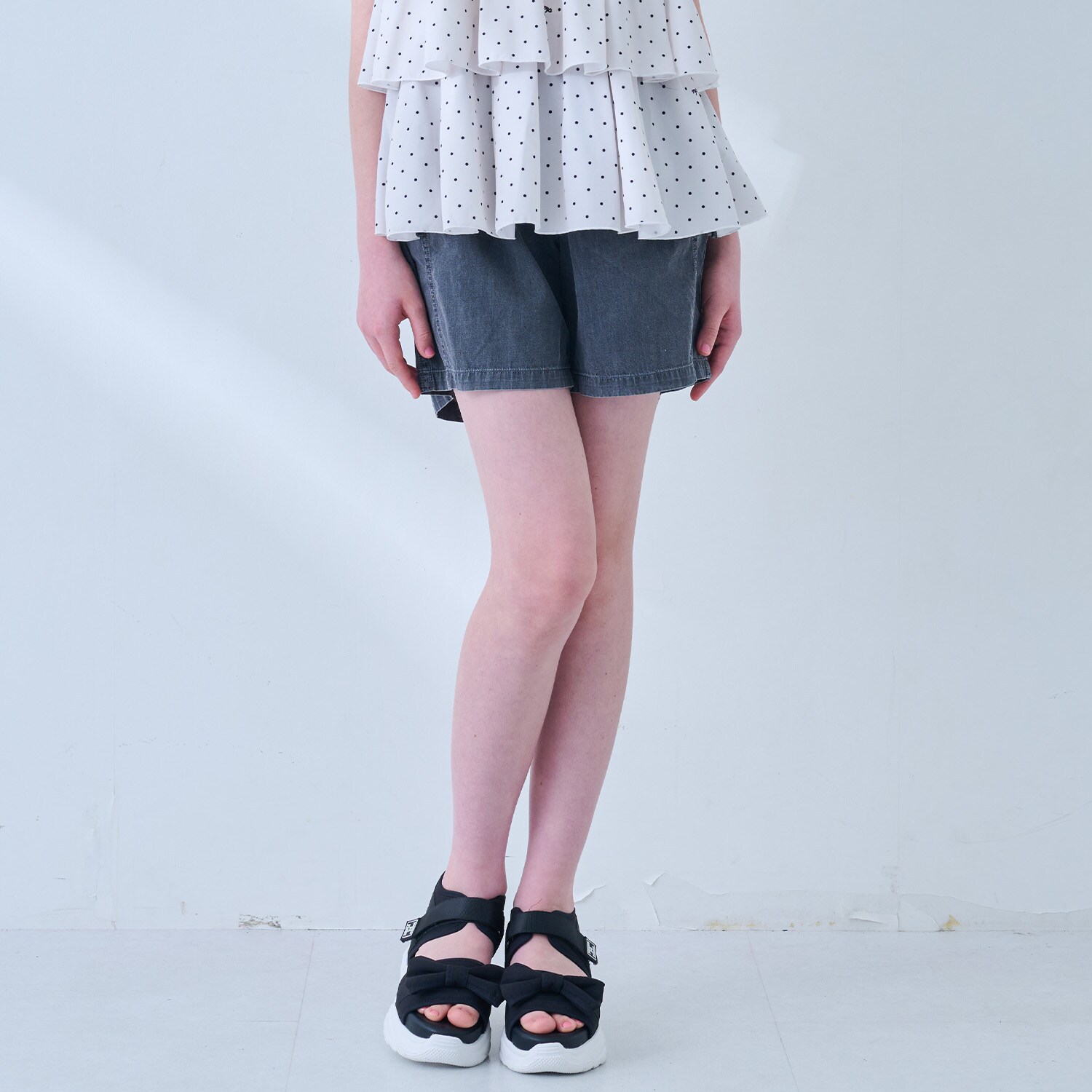 レースアップリボンショートパンツ