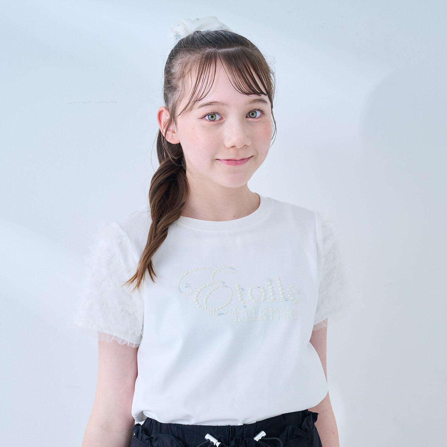 【接触冷感】袖チュールフリルTシャツ