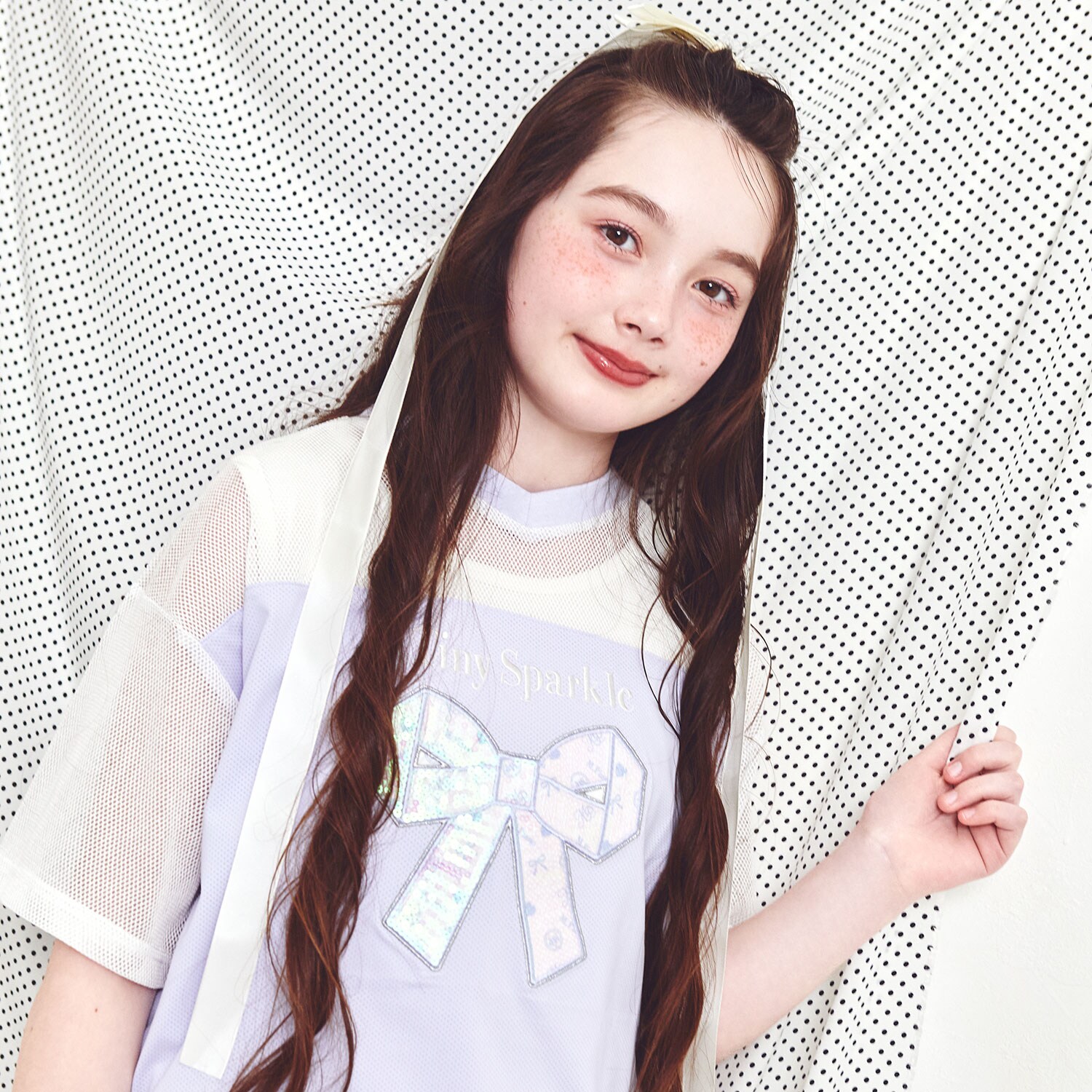 メッシュドッキングリボンアップリケTシャツ＆タンクトップセット