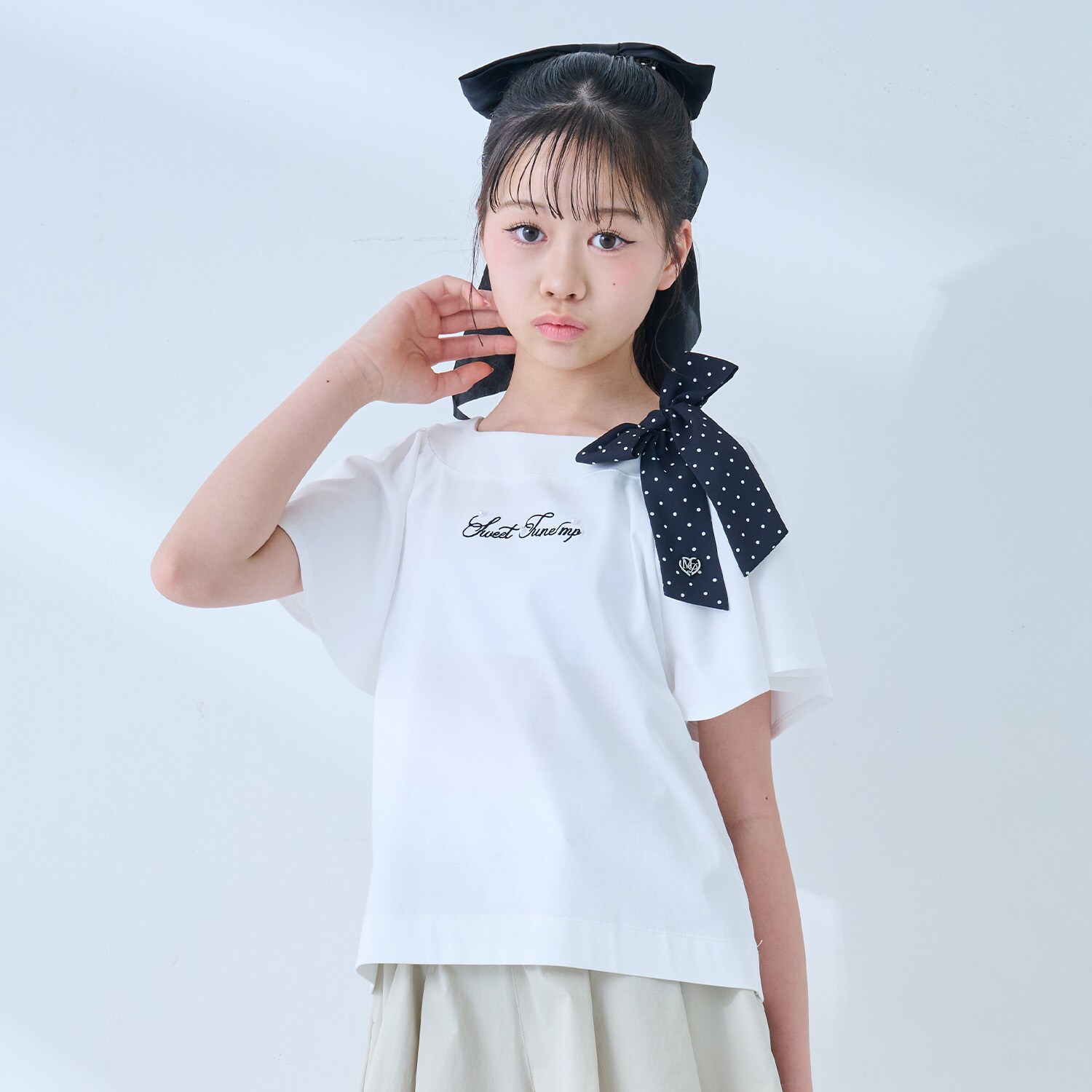 【接触冷感】フレアスリーブリボンTシャツ