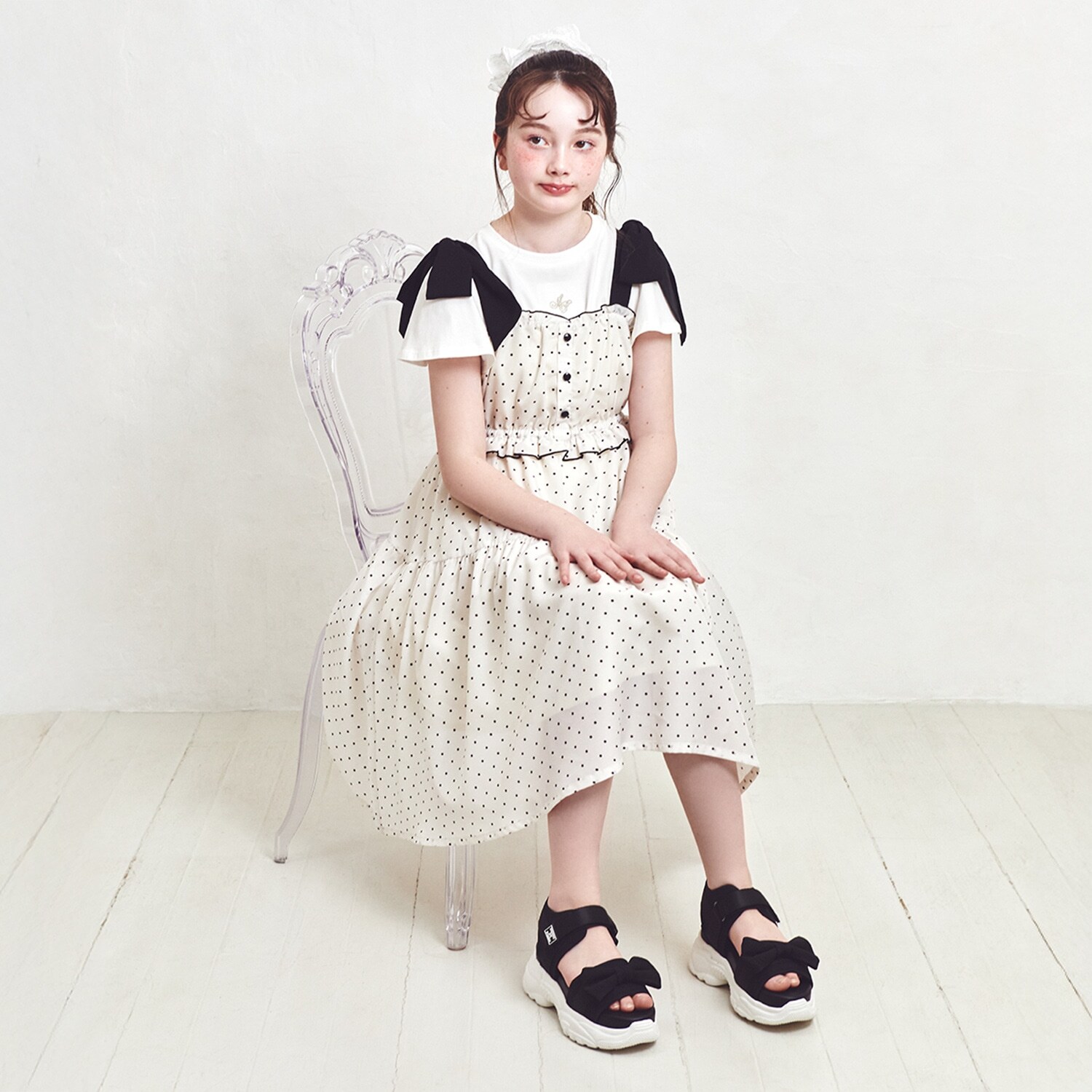 ショルダーリボンジャンパースカート＆【接触冷感】インナーセット