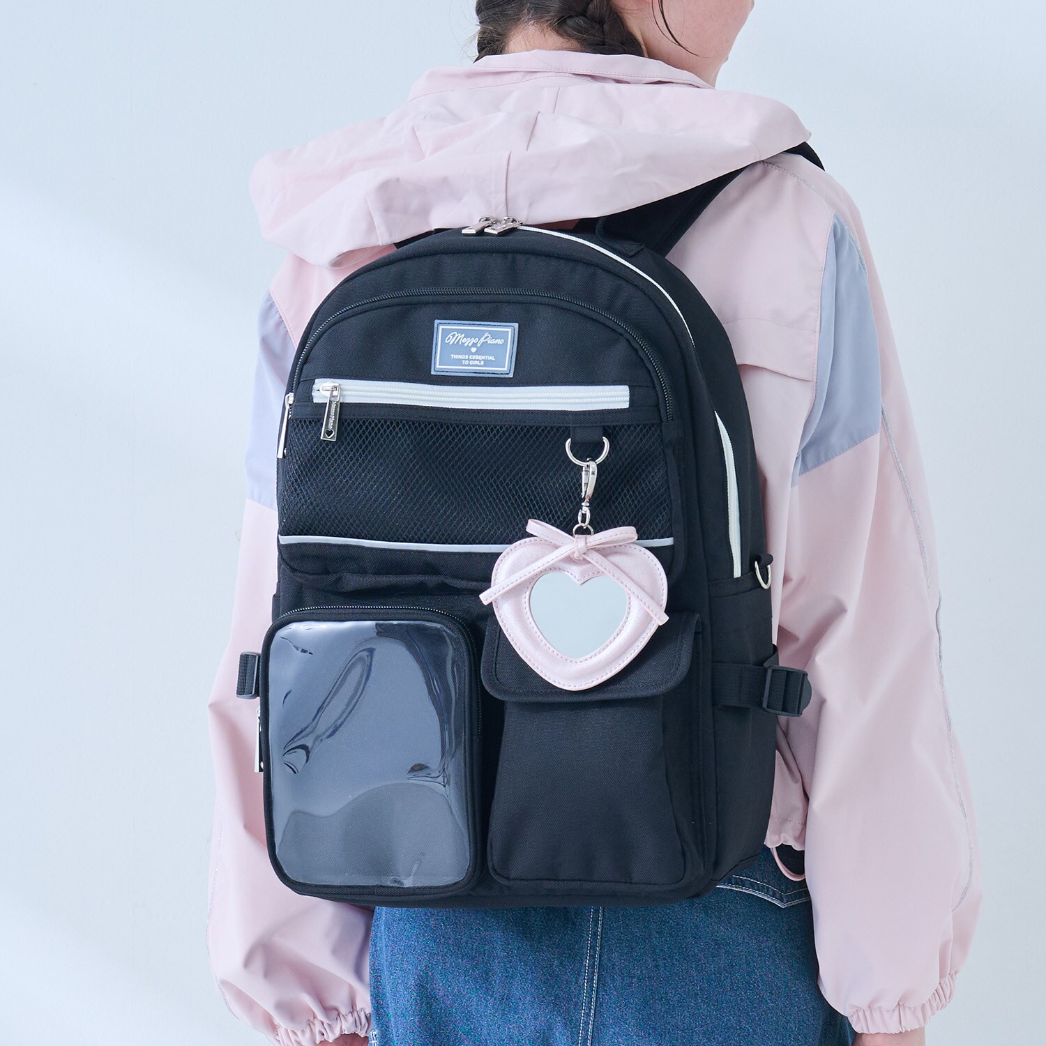 【撥水】チャームつきクリアポケットリュック　20L