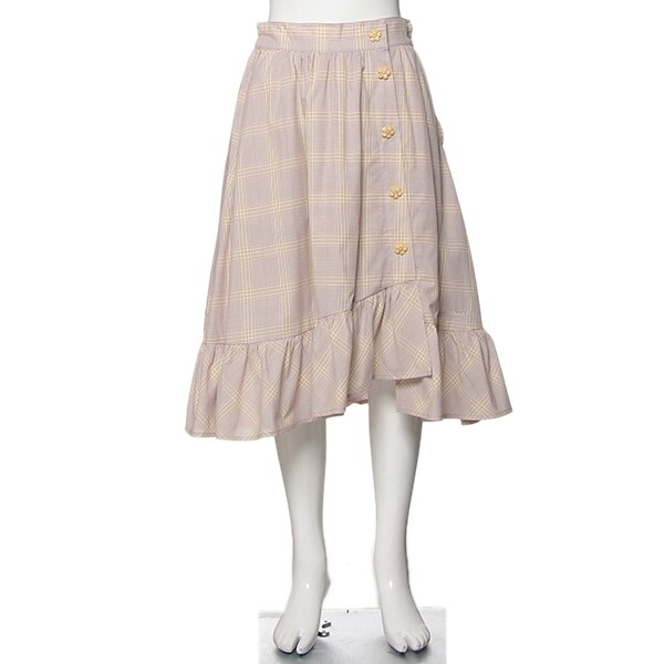 お花ボタンチェックスカート