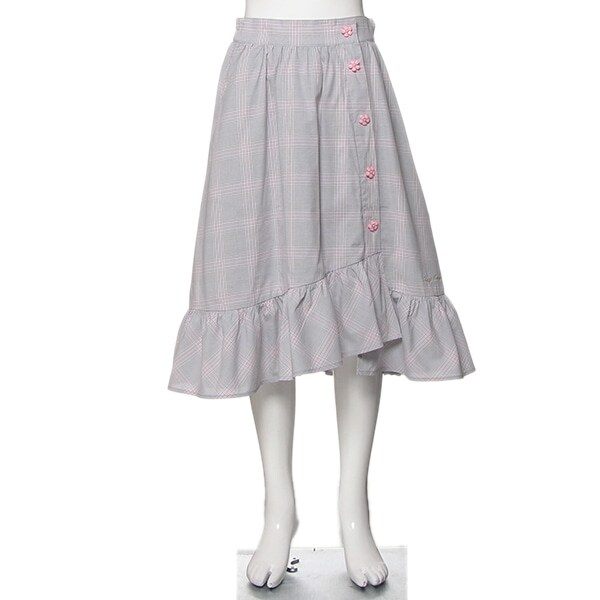 お花ボタンチェックスカート