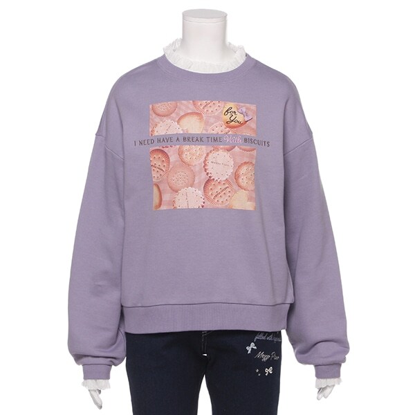 裏毛 転写プリントトレーナー×フリルTシャツセット