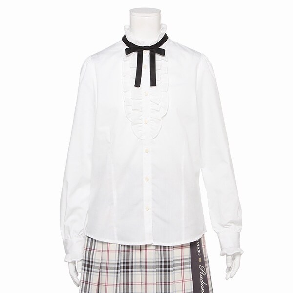 リボンタイつきスタンドフリルブラウス