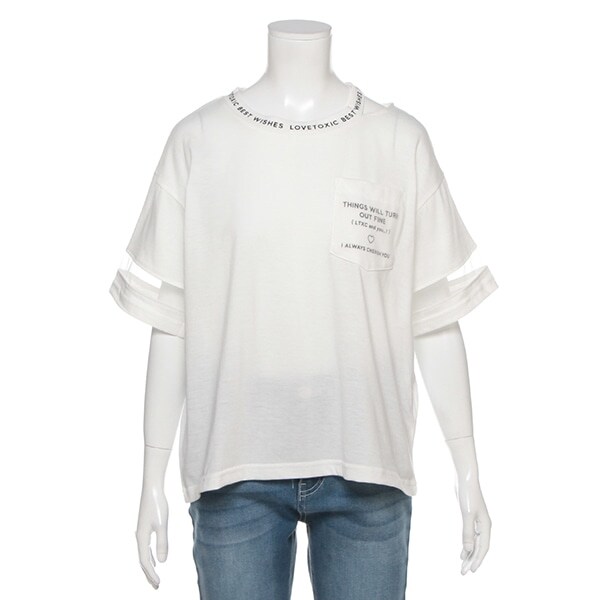 衿スリットロゴメッシュTシャツ