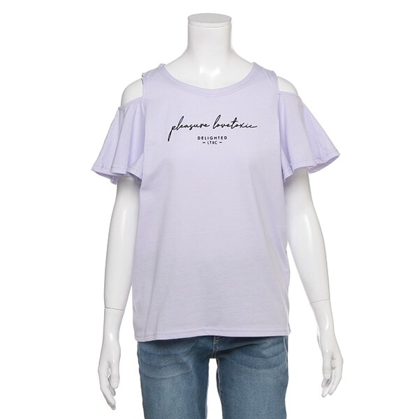 肩開きフリル袖Tシャツ