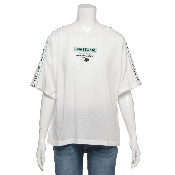 肩テープロゴ刺しゅうTシャツ