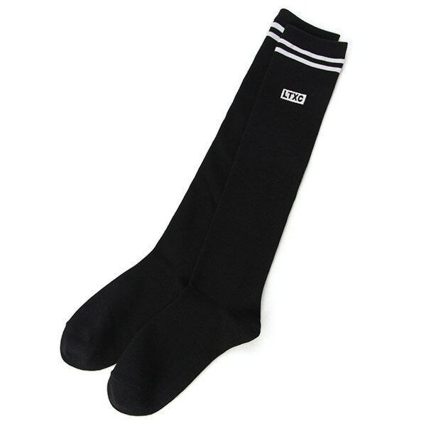 ロゴ刺しゅうつき2本ラインハイソックス