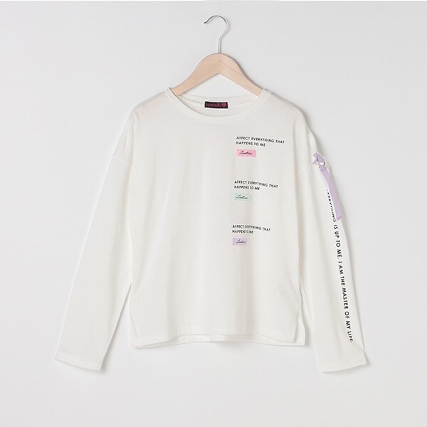 テープ×ロゴ袖スリットTシャツ