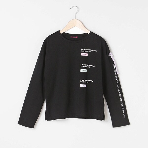 テープ×ロゴ袖スリットTシャツ