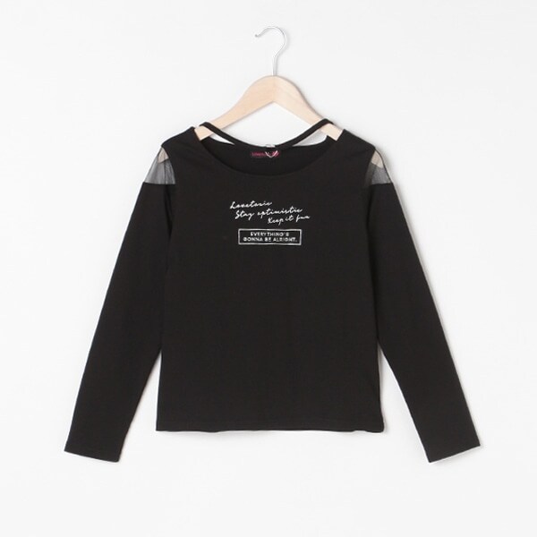 チョーカー風肩チュールTシャツ