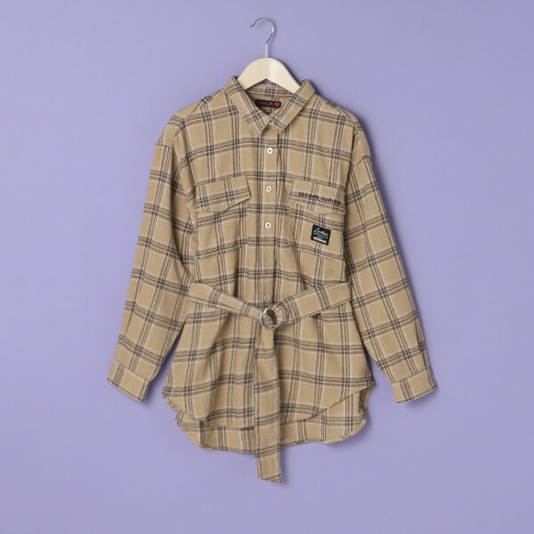 ベルトつきチェックシャツジャケット