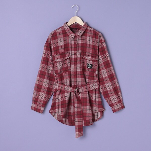 ベルトつきチェックシャツジャケット
