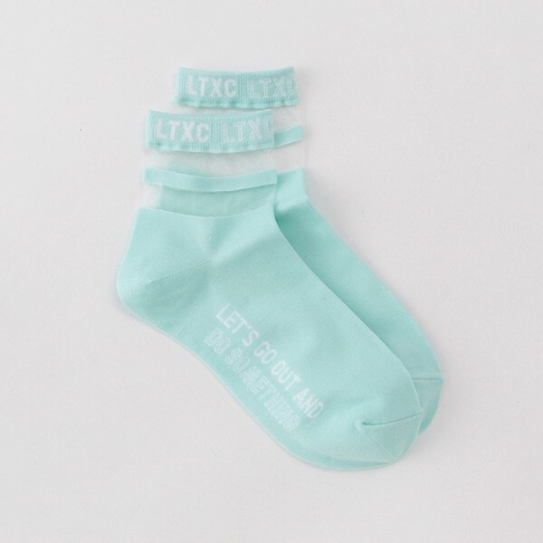 ロゴ入り透けラインクルーソックス