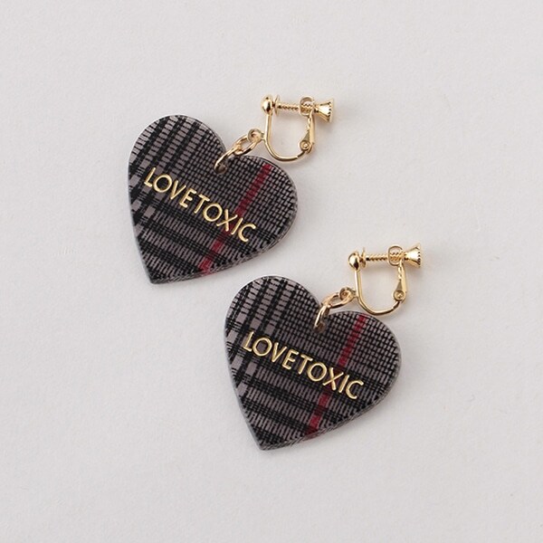 チェック柄ハートイヤリング