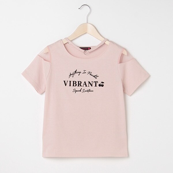 ハートチョーカー風肩チュールTシャツ