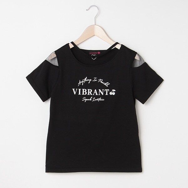 ハートチョーカー風肩チュールTシャツ