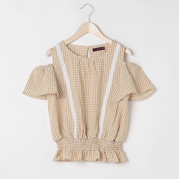 ギンガムチェック肩開きチュニック