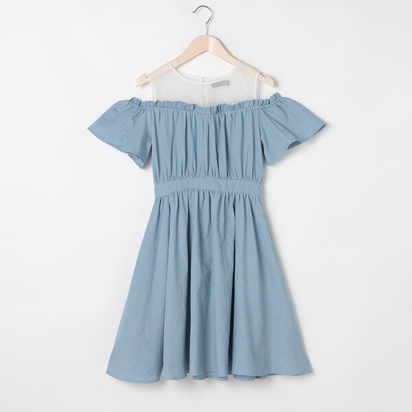 チュール切り替えフレアワンピース