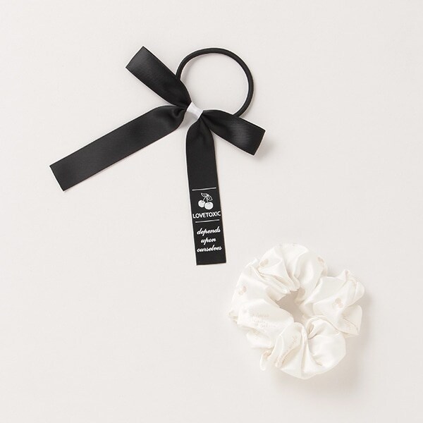 リボンヘアポニー×総柄シュシュセット