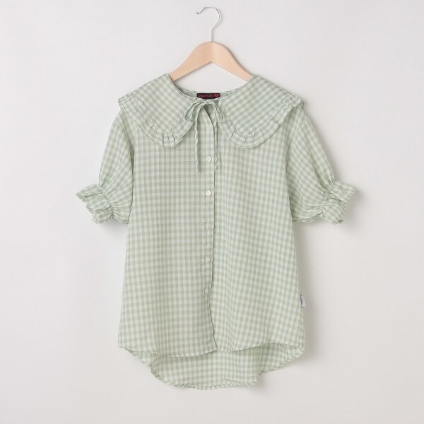 ギンガムフリル衿ブラウス