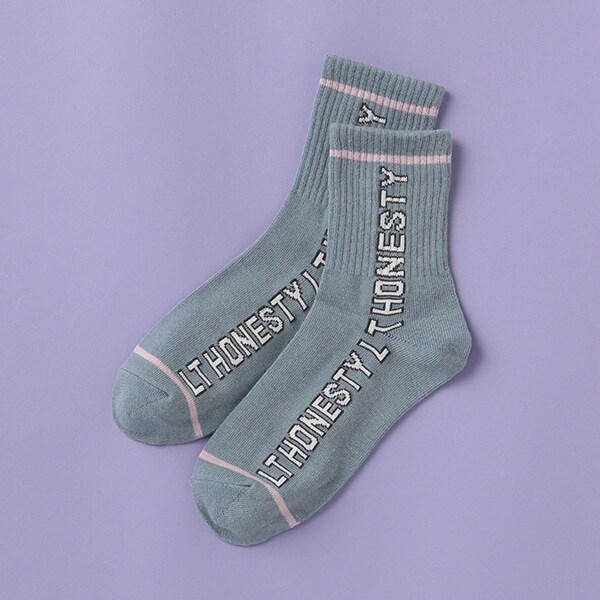 縦ロゴリブクルーソックス