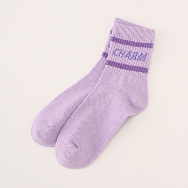 ロゴ2本ラインクルーソックス