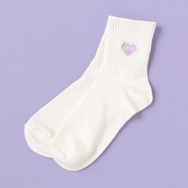 ハート刺しゅうリブクルーソックス
