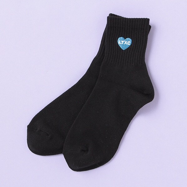ハート刺しゅうリブクルーソックス